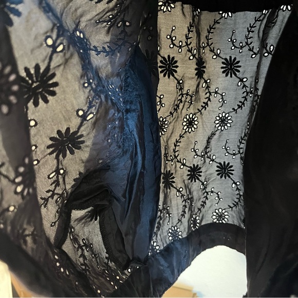 Johnny Was Black Silk Eyelet Drawstring Waist Tunic Top - Picture 6 of 7